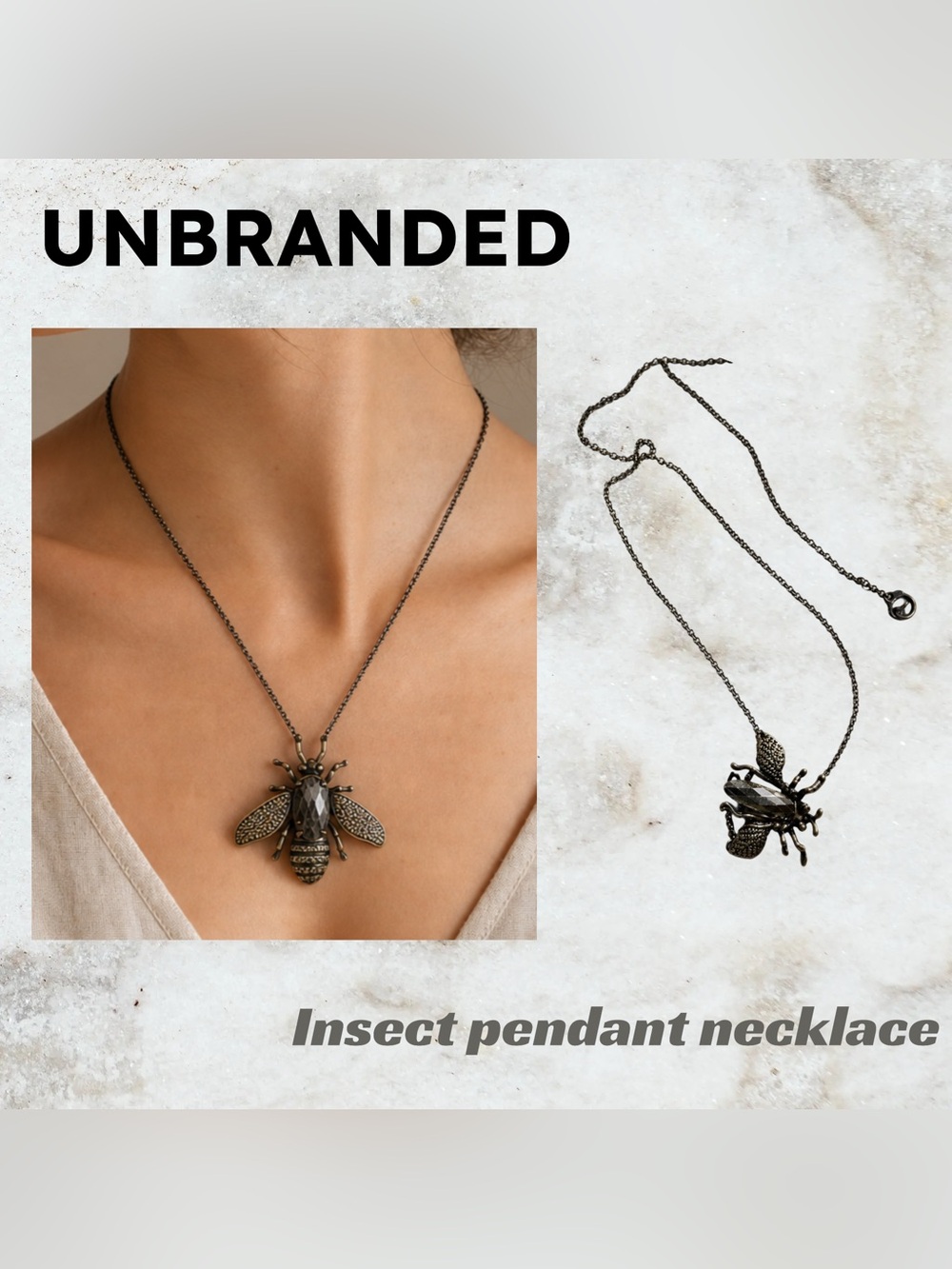 ⬇️👍GUC UNBRANDED |40 cm| Unique Vintage-inspired Bronze tone bug pendant*